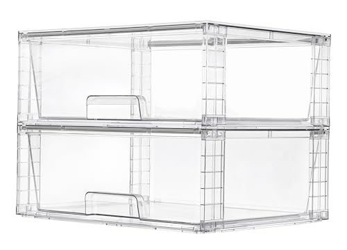 Clear Stackable Storage Drawers 2 Pack Large Plastic Bins for Closet and Pantry