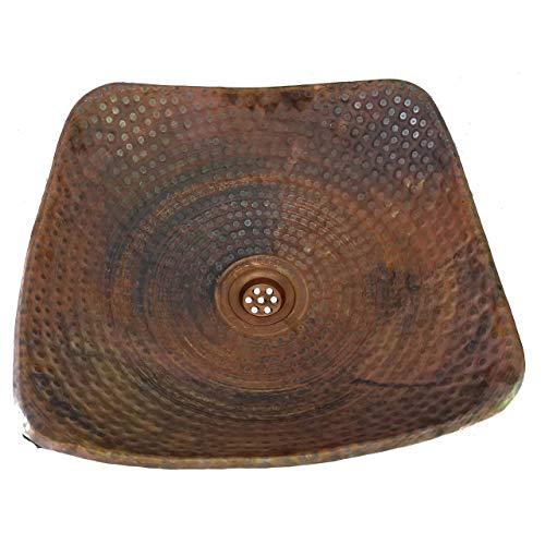 Handmade Copper Vessel Bathroom Sink - Rustic Square Vanity Top