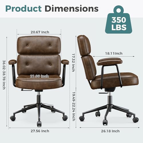Ergonomic PU Leather Office Desk Chair with Lumbar Support and Swivel