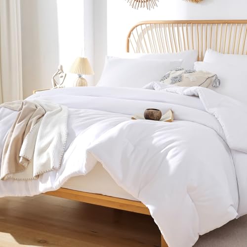 ROSGONIA Full Size White Boho Comforter Set - 3 Piece Lightweight Bedding Set