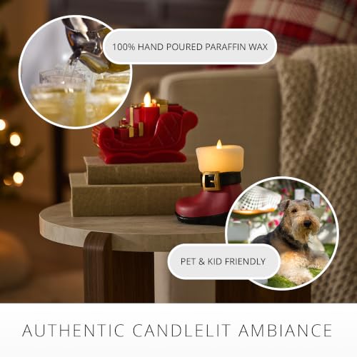 Luminara Flameless Santa Sleigh Candle 7 x 4.5 in Red - Moving Real Flame, Unscented