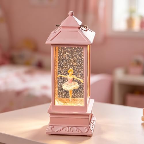 Ballerina Snow Globe Lantern Music Box with Rotating Figurine - Pink
