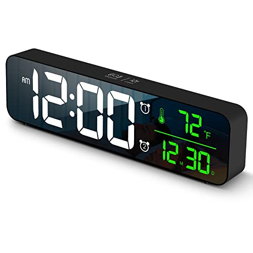 Large LED Digital Alarm Clock with Temperature and Date Display
