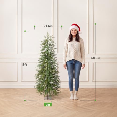 Kazeila 5ft Slim Unlit Christmas Tree with Metal Base - Space-Saving Holiday Decor