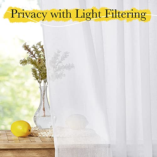 NICETOWN White Linen Sheer Curtains 63 inch Length 2 Panels, Light Filtering Curtain Drapes for Living Room, 52" W x 63" L, 2 Panels
