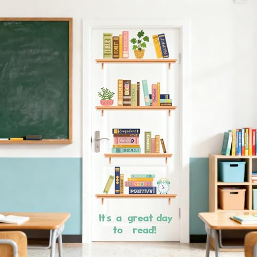 Boho Reading Bookshelf Door Stickers - Large Motivational Decor