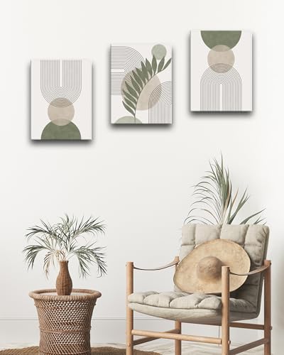 HesenDot Sage Green Boho Wall Art Framed Canvas Prints 3-Pack 30x40CM