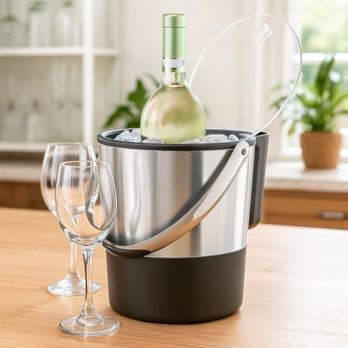 Double-Wall Insulated Ice Bucket with Lid & Scoop - 4 Qt Stainless Steel