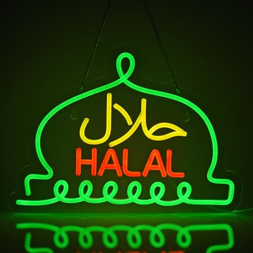 Halal Neon Sign with Dimmable USB Power - 16.1 x 11.8 in for Arabic Restaurants & Halal Food Stores