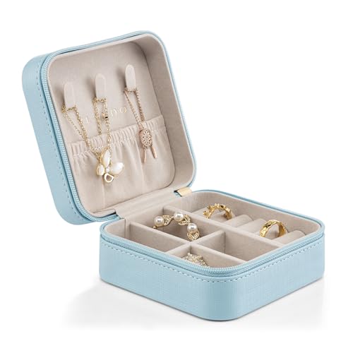 VLANDO Blue Travel Jewelry Box Organizer for Girls & Women, Gift Storage Case