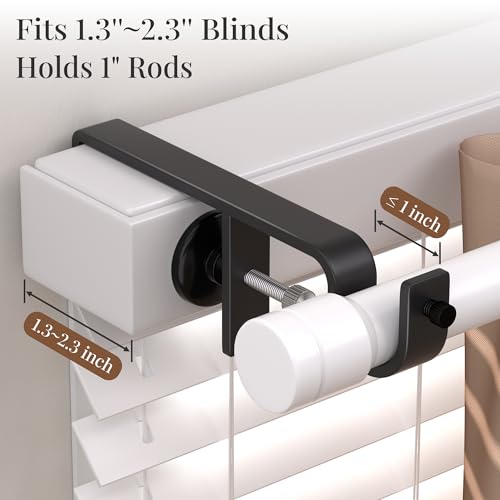 No-Drill Adjustable Curtain Rod Brackets for Over-Blind Mounting, Set of 3