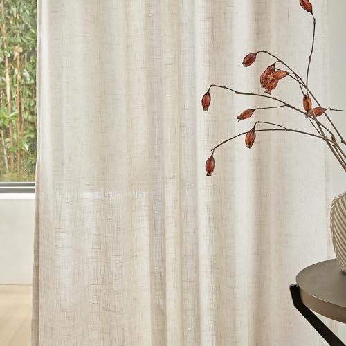 Natural Linen Semi Sheer Curtains 84 Inches Long - 2 Panel Set (50" x 84")