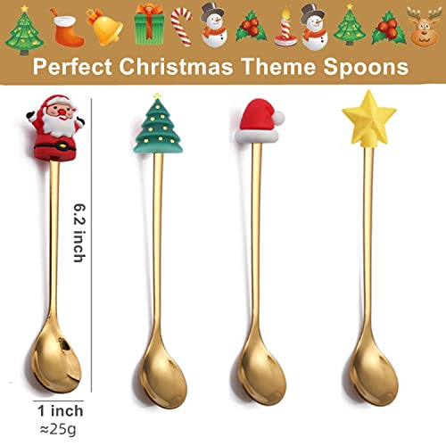 4Pcs Christmas Stainless Steel Coffee Spoons with Red Box Santa Tree Star Holiday Decor