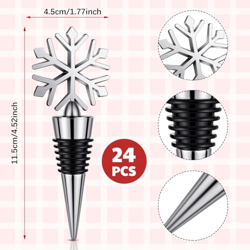 Hicarer Snowflake Wine Bottle Stoppers Set - Christmas Winter Silver, 24 pcs