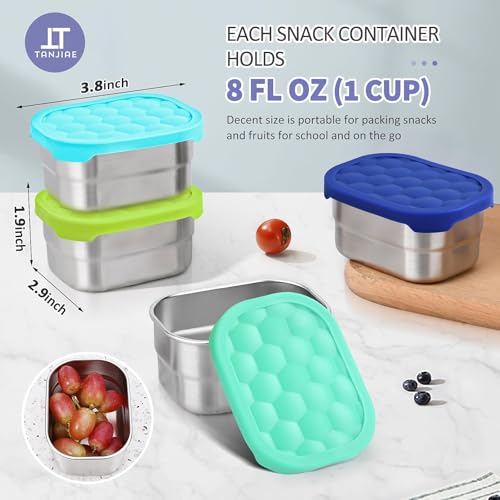 Stainless Steel Snack Containers for Kids with Silicone Lids - 8 oz (4 Pack)