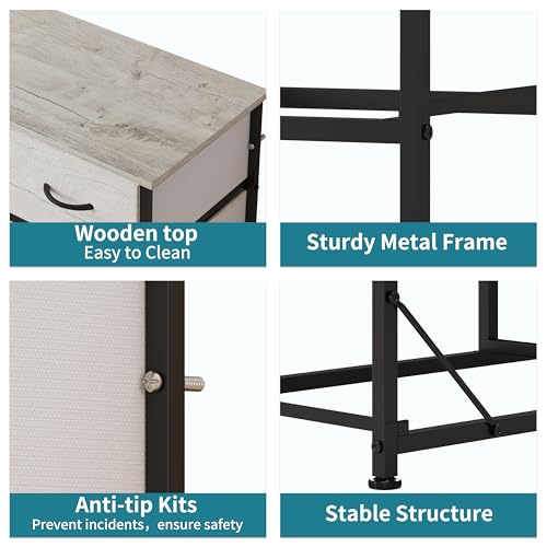 10-Drawer Fabric Dresser with Wooden Top, Storage Tower for Bedroom