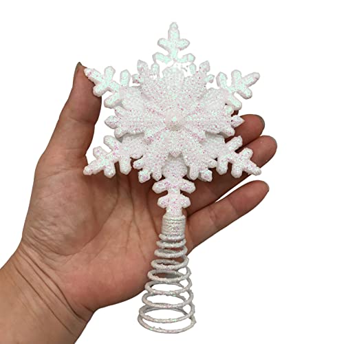 Miniature Iridescent Snowflake Tabletop Christmas Tree Topper - White