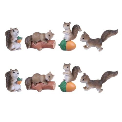 Miniature Squirrel Figurines Set of 8 - Resin Animal Decor for Fairy Garden