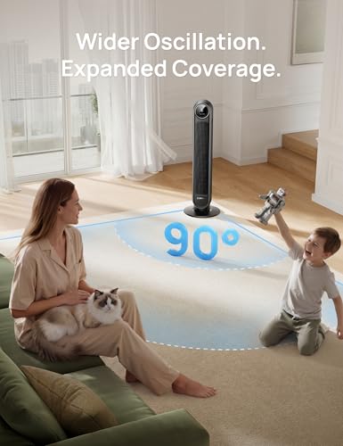 DREO Tower Fan for Bedroom, 20dB Ultra Quiet, 8 Speeds, 90° Oscillating DC Motor with Remote, Black