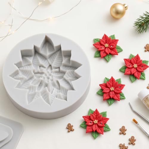 Christmas Fondant Mold Poinsettia Flower Silicone Chocolate Mold - Style F