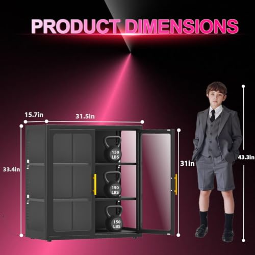 4-Tier Glass Display Cabinet with RGB LED Lights, 34-Inch Curio Showcase