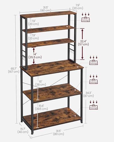 6-Tier Kitchen Baker's Rack with 6 Hooks, Coffee Bar & Microwave Stand