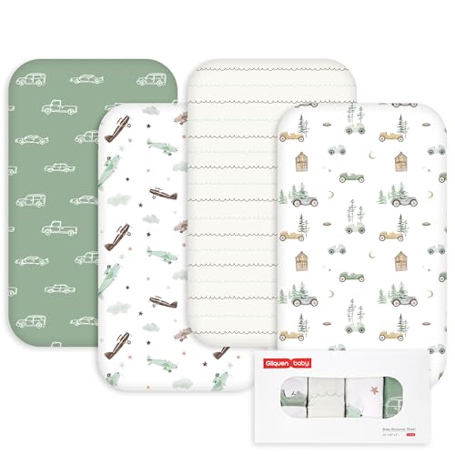 GLLQUEN BABY Bedside Sleeper Bassinet Sheets 33x20 Inch - 4-Pack Soft Fitted