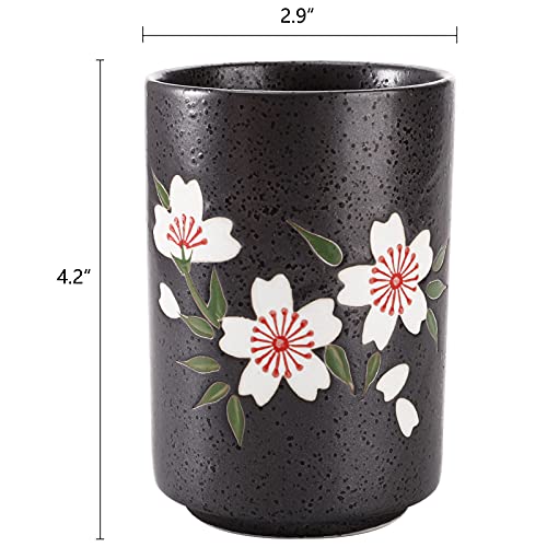 Hedume Set of 2 Japanese Ceramic Tea Cups 10oz Cherry Blossom & Line Design - Pack of 1