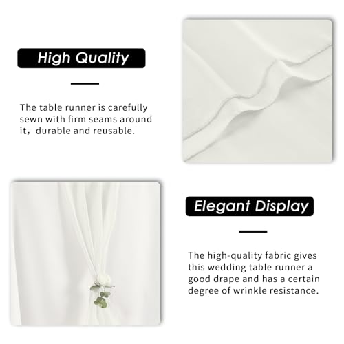 Peomeise 12 Pack Ivory Chiffon Table Runners 14 x 108 Inches for Wedding & Party Decor