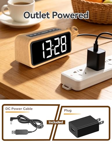 Wooden Projection Alarm Clock with Rotatable Projector for Ceiling