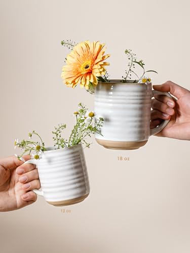 LE TAUCI Ceramic Coffee Mugs Set of 4 - 18 oz Farmhouse White Drinkware