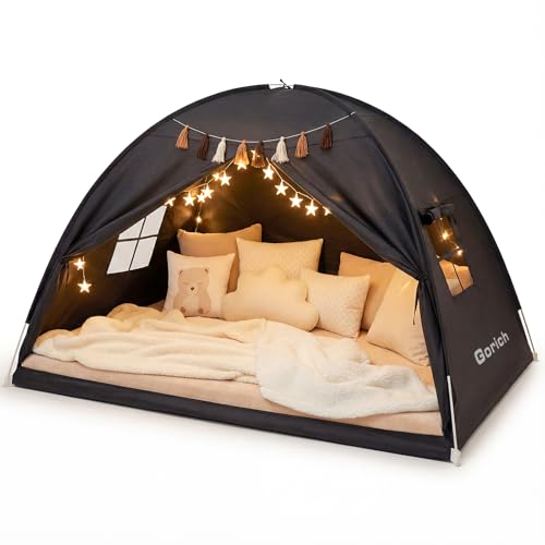 Kids Twin Bed Tent - Indoor Privacy Sleeping Canopy Playhouse with Lights