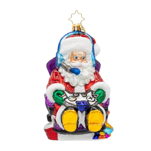 Christopher Radko Handcrafted European Glass Christmas Tree Ornament - Santa & Game Master Design