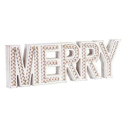 Merry Christmas Sign, Free Standing Wooden Small Christmas Centerpieces For Tables, Rustic Merry Letter Christmas Decorations, Beaded Farmhouse Meery Christmas Wall Decor