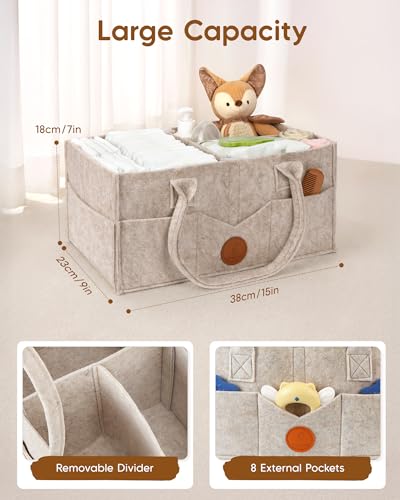 Large Felt Diaper Caddy Organizer - Khaki Portable Nursery Storage