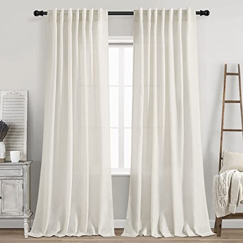Nanspring Cream Linen Back Tab Curtains 84 Inch Length 2 Panel Set
