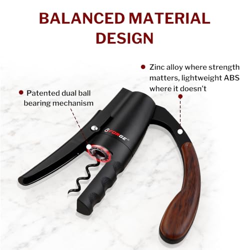 Forge Black Vertical Lever Corkscrew Wine Opener with Foil Cutter – Battery-Free