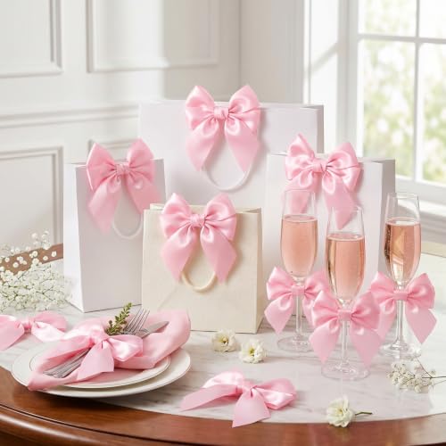 Pink Velvet Napkin Rings Set of 25 - Bow Design, 5.5 x 4.7 in, Wedding Table Decor