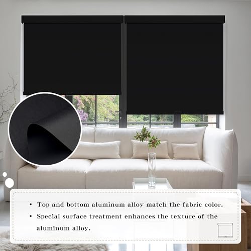 Cordless Blackout Roller Shades, 34"W x 72"H, UV Protection & Thermal Insulation