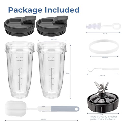7-Fin Blender Blade Replacement with 24oz Cups and Sip & Seal Lids