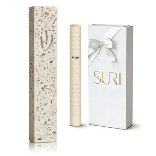 6-Inch Terrazzo Pink Concrete Mezuzah Case with Non-Kosher Scroll