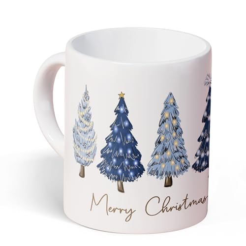 KEUSPI Navy Blue Christmas Tree Ceramic Mug 11oz Holiday Gift for Women & Teens