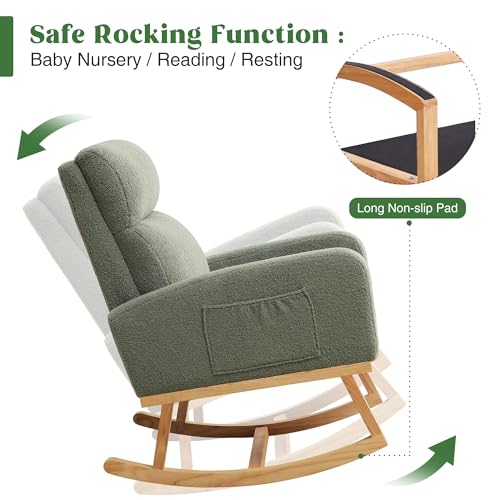 Bouclé Nursery Rocking Chair with Side Pocket, Modern Upholstered Glider