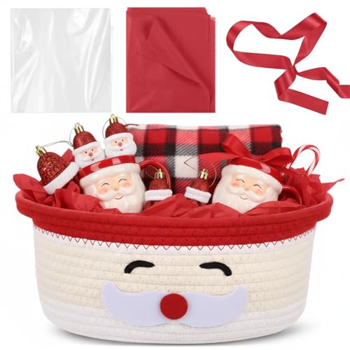Zopeal Christmas Santa Emoticon Woven Gift Basket - Festive Storage & Gift Packaging