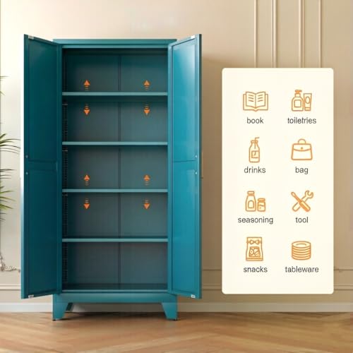 71-Inch Tall Metal Storage Cabinet with 4 Adjustable Shelves, Blue