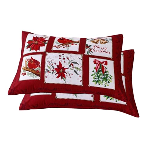 Luxudecor Christmas Red Pillowcases 20x28in (Pack of 2) – Envelope Closure, Microfiber
