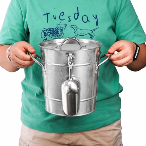 YOUEON 4L Insulated Ice Bucket with Lid & Scoop, Rustic Steel Beverage Chiller for Parties
