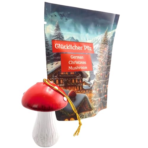 German Hand-Painted Lucky Mushroom Christmas Ornament - 'Glückspilz' Decor