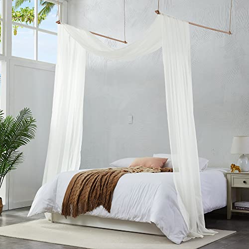 Beige Sheer Bed Canopy Scarf Curtain - 55 x 144 Inch Bedroom Drape