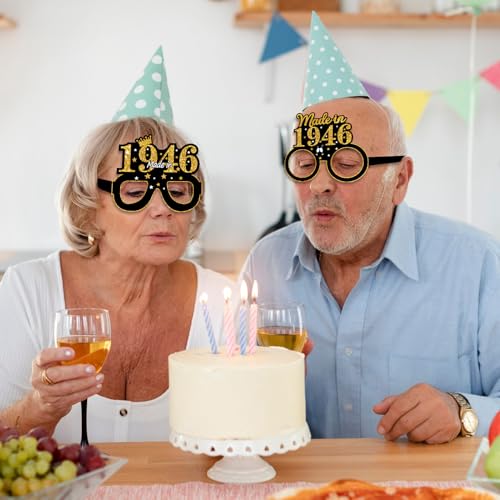 24Pcs 80th Birthday Paper Glasses - Black Gold Party Photo Booth Props